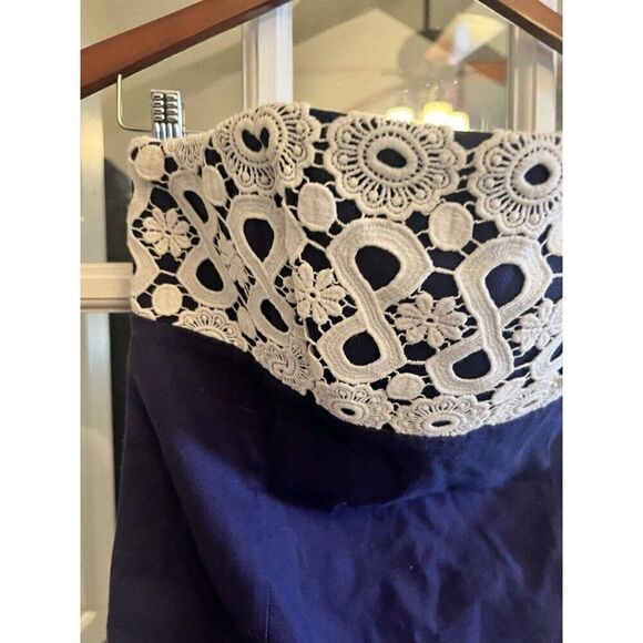 Lilly Pulitzer Bowen Dress Blue Boho  Strapless Lace Beachy Nautical  Size 4.  J - Picture 2 of 7